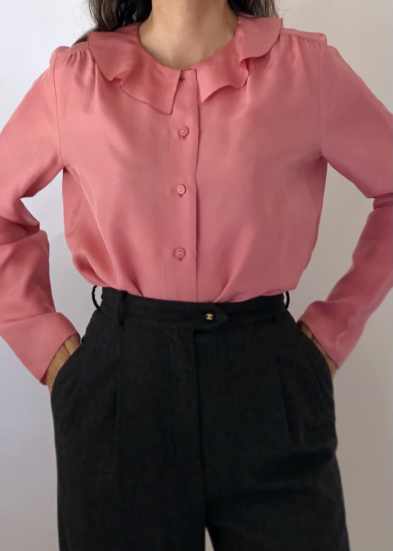 Vintage Chanel Pink Silk Blouse