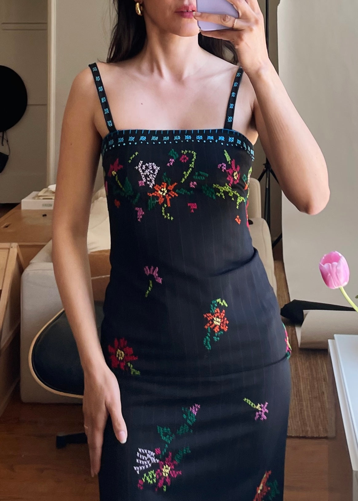 Vintage Moschino Embroidered Flowers Dress